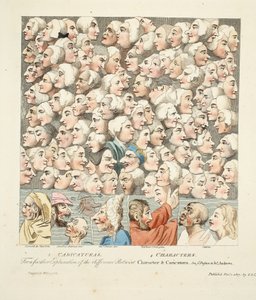 Personages en karikaturen, gepubliceerd in april 1743, illustratie uit 